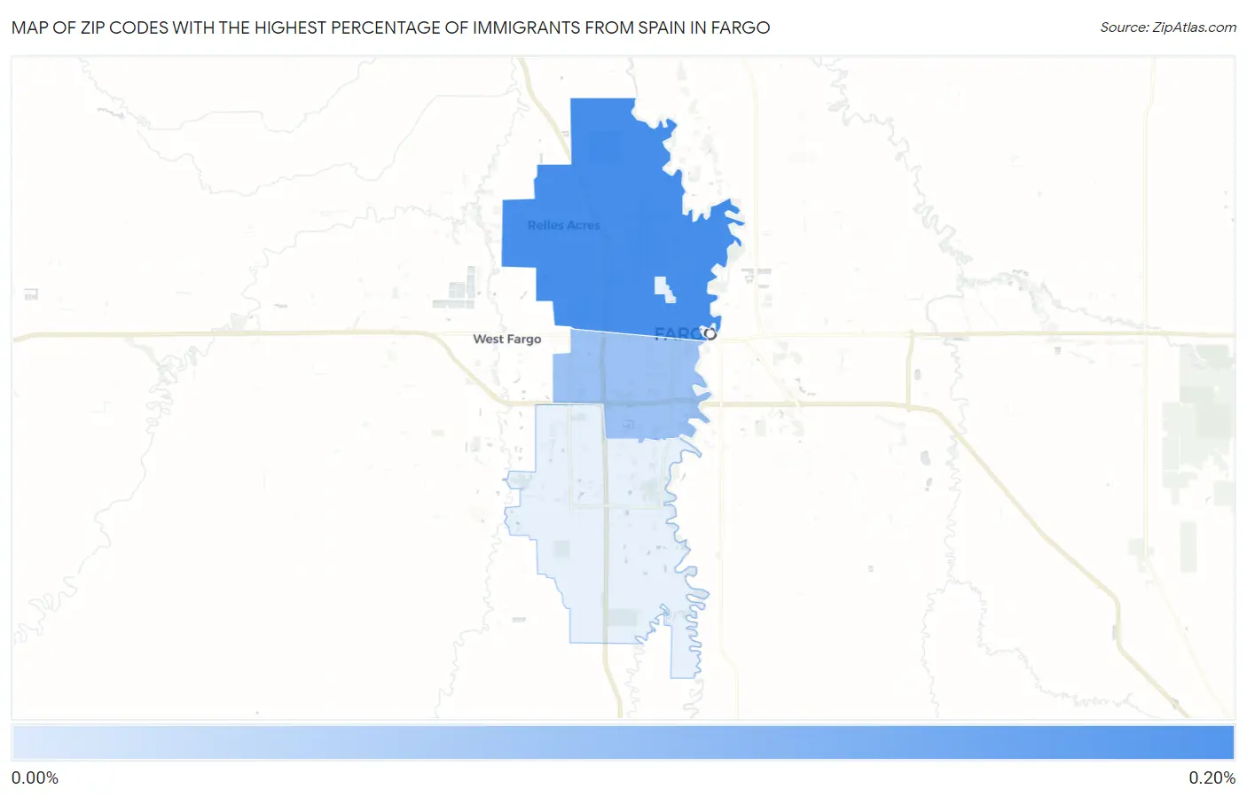 Zip Codes with the Highest Percentage of Immigrants from Spain in Fargo Map