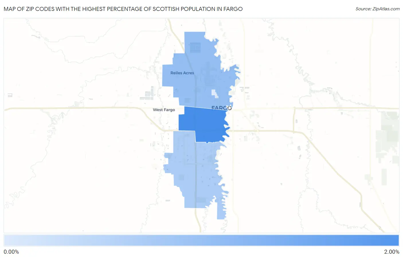 Zip Codes with the Highest Percentage of Scottish Population in Fargo Map