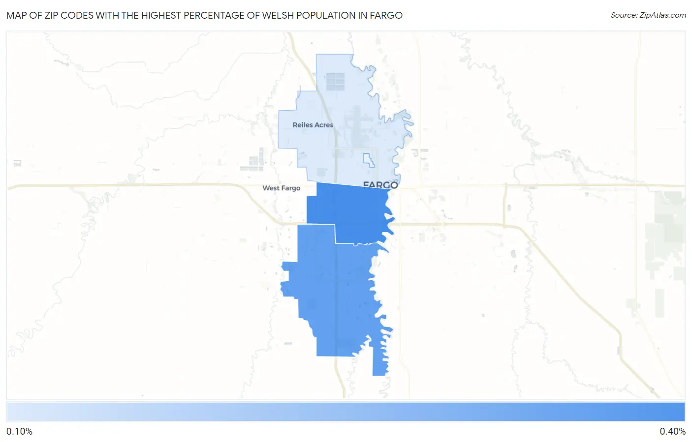 Zip Codes with the Highest Percentage of Welsh Population in Fargo Map