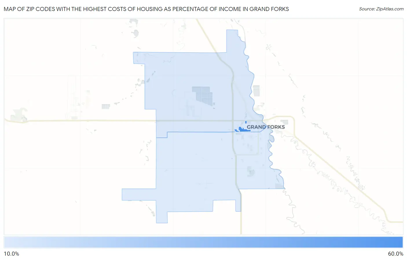 Zip Codes with the Highest Costs of Housing as Percentage of Income in Grand Forks Map