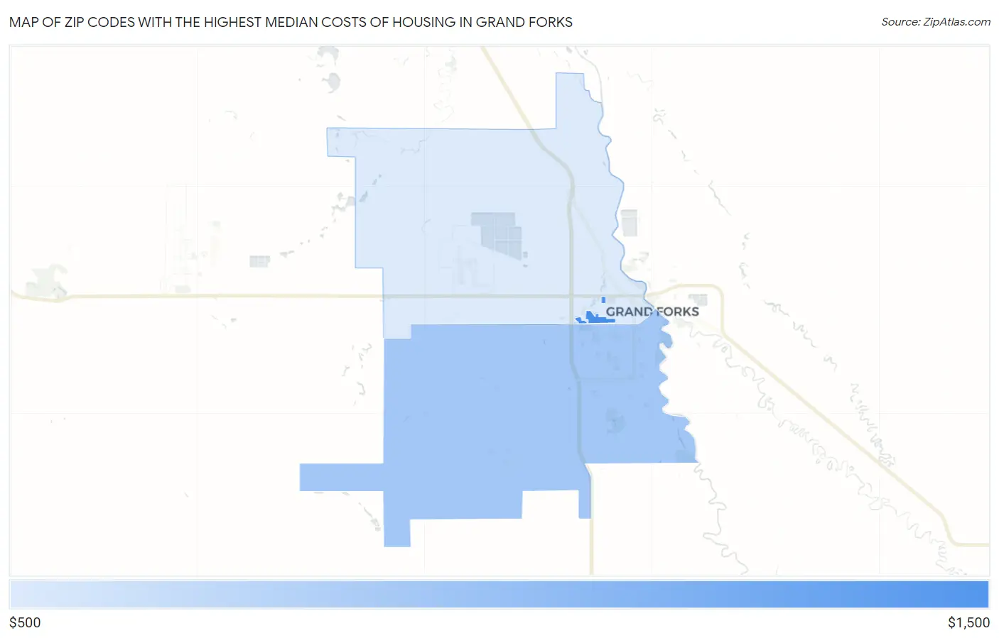 Zip Codes with the Highest Median Costs of Housing in Grand Forks Map
