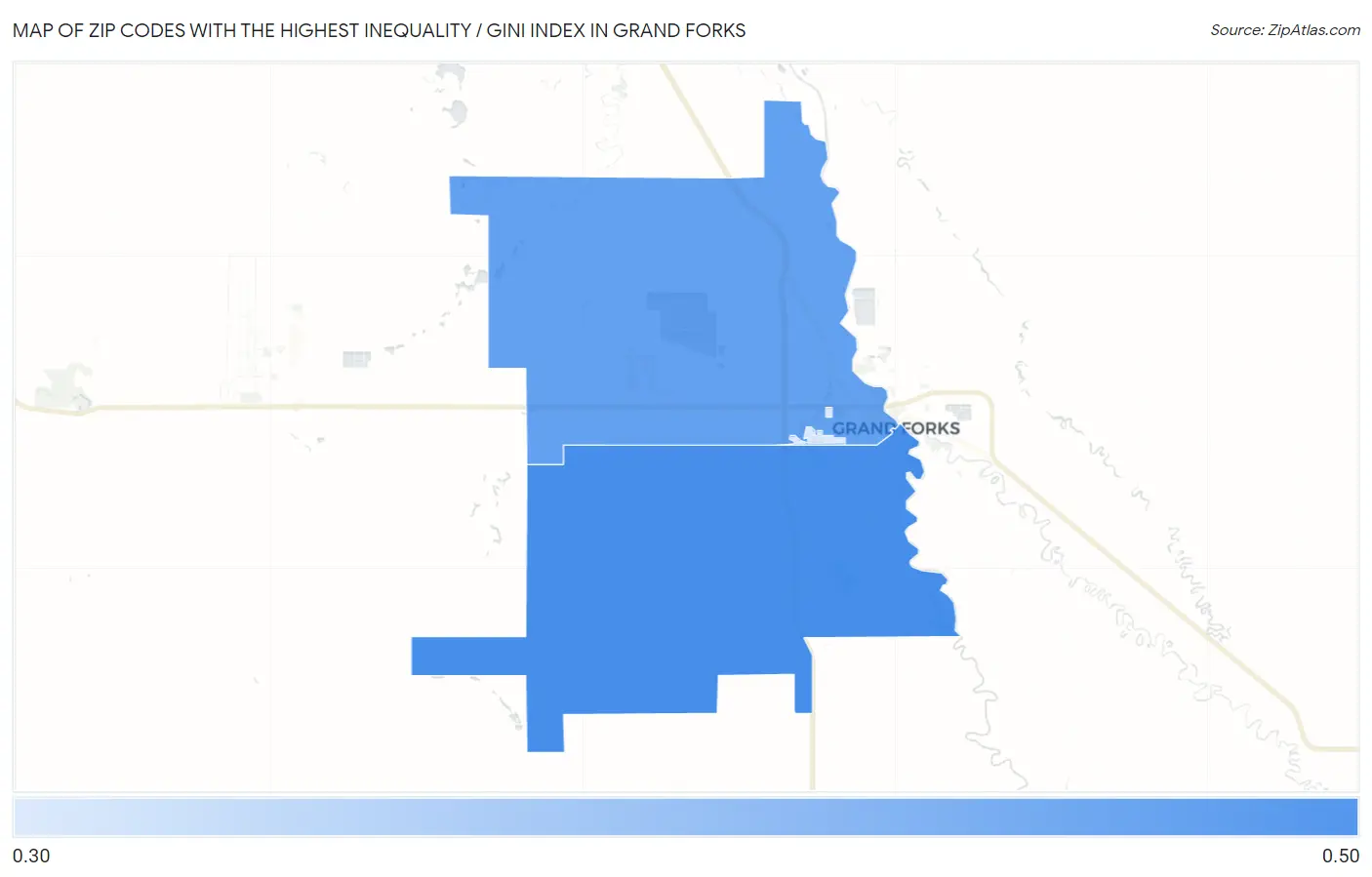 Zip Codes with the Highest Inequality / Gini Index in Grand Forks Map