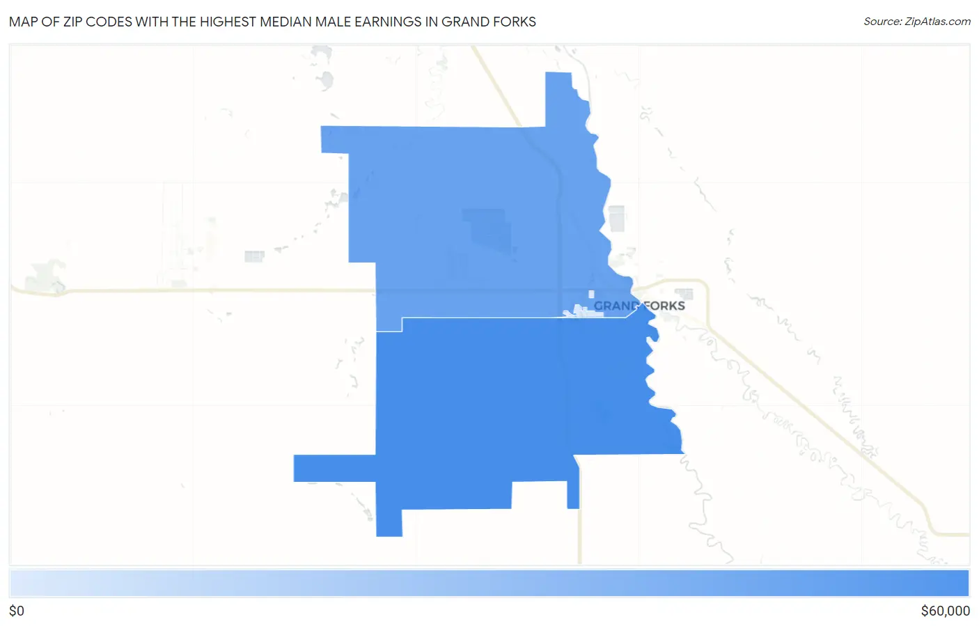 Zip Codes with the Highest Median Male Earnings in Grand Forks Map