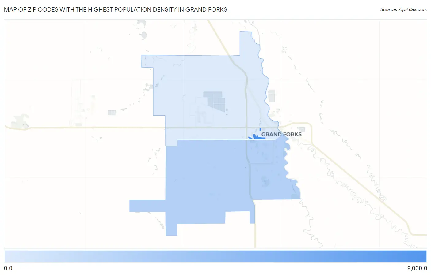Zip Codes with the Highest Population Density in Grand Forks Map