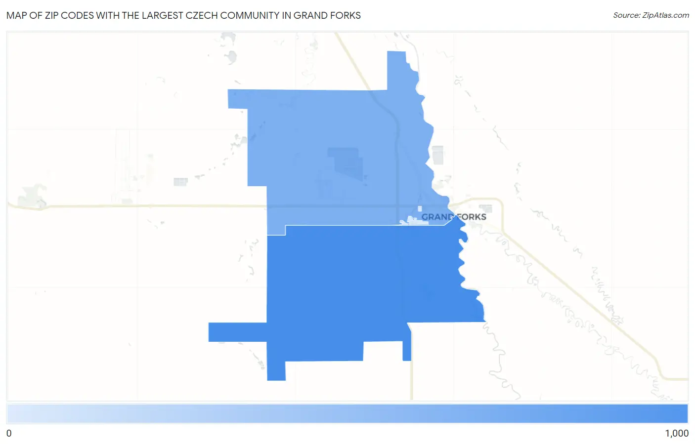Zip Codes with the Largest Czech Community in Grand Forks Map