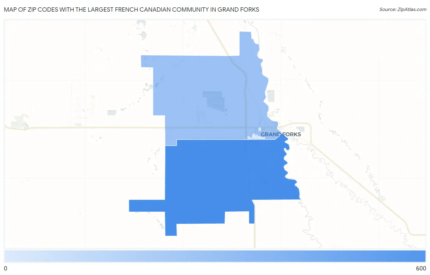 Zip Codes with the Largest French Canadian Community in Grand Forks Map
