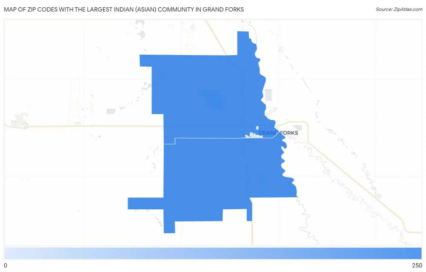 Zip Codes with the Largest Indian (Asian) Community in Grand Forks Map