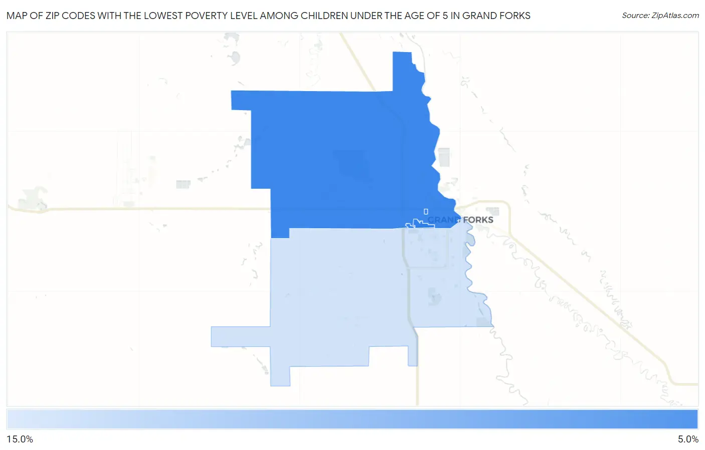 Zip Codes with the Lowest Poverty Level Among Children Under the Age of 5 in Grand Forks Map