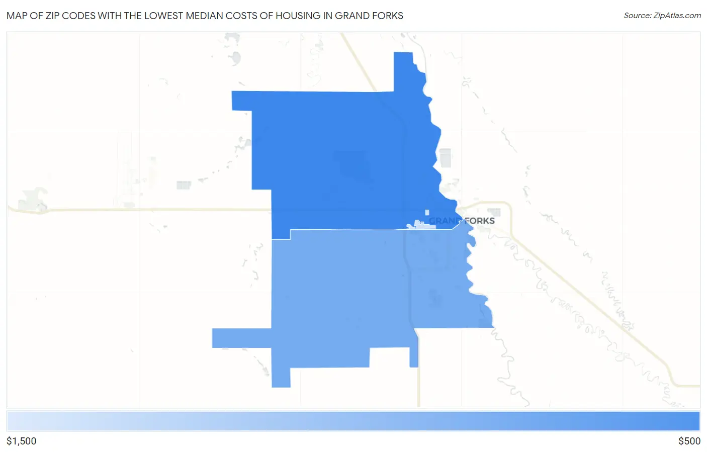 Zip Codes with the Lowest Median Costs of Housing in Grand Forks Map