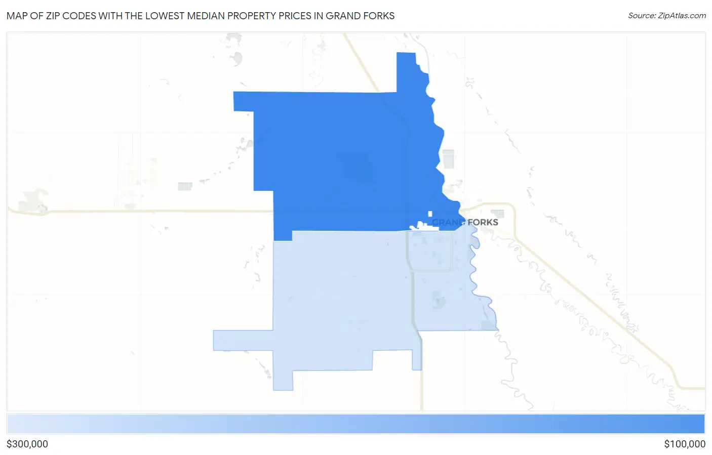 Zip Codes with the Lowest Median Property Prices in Grand Forks Map