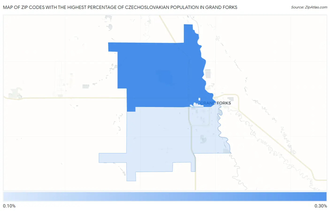 Zip Codes with the Highest Percentage of Czechoslovakian Population in Grand Forks Map