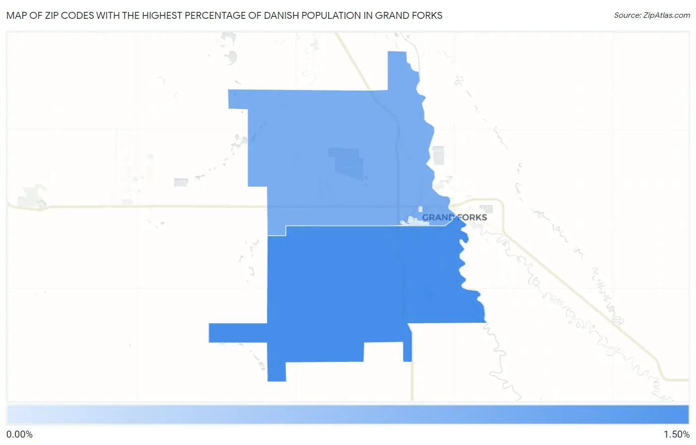 Zip Codes with the Highest Percentage of Danish Population in Grand Forks Map