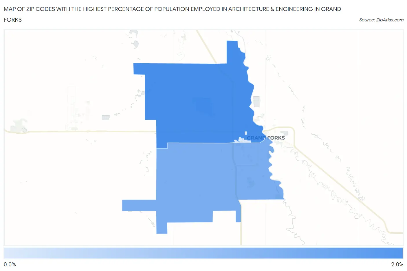 Zip Codes with the Highest Percentage of Population Employed in Architecture & Engineering in Grand Forks Map