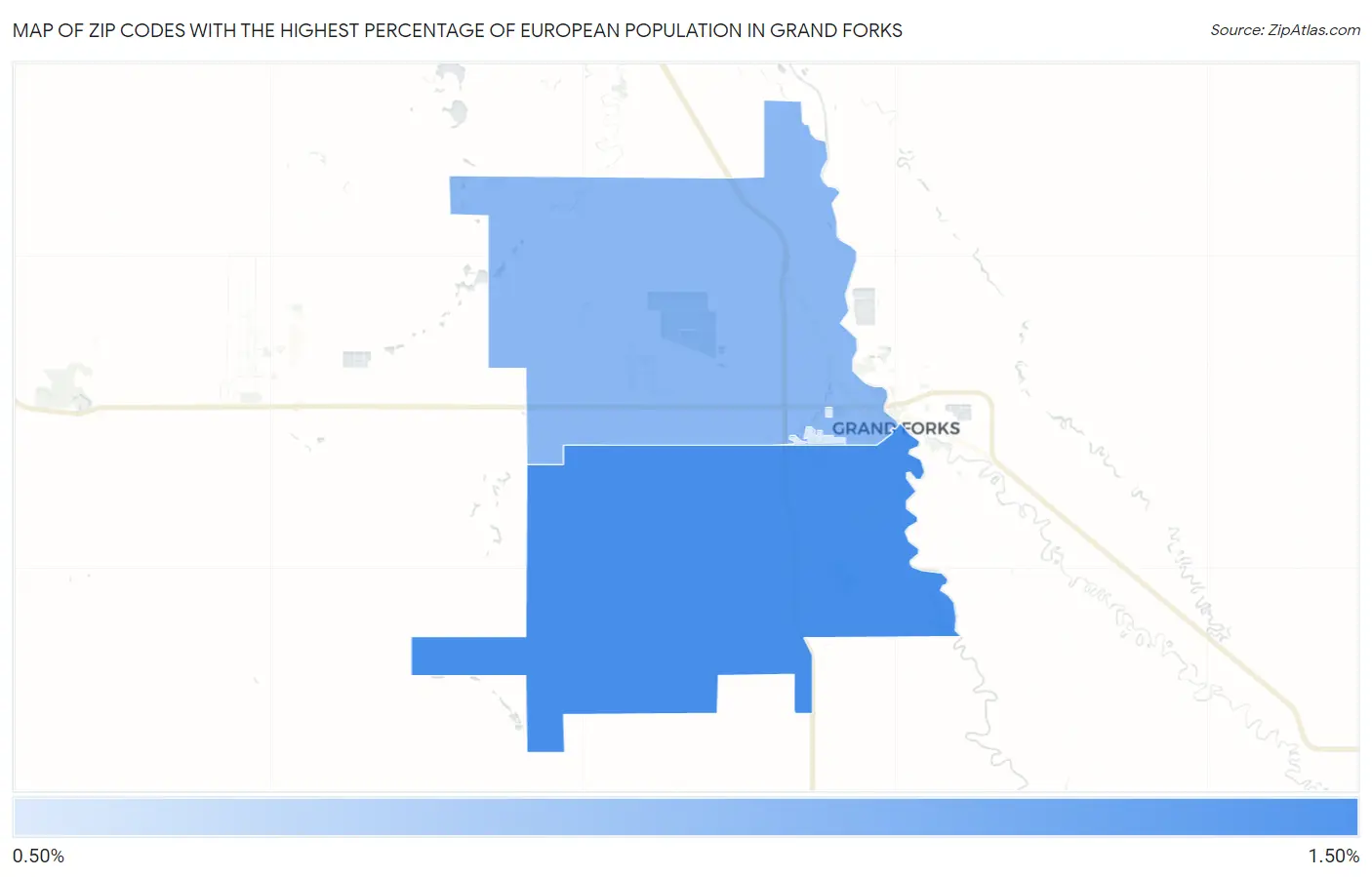 Zip Codes with the Highest Percentage of European Population in Grand Forks Map