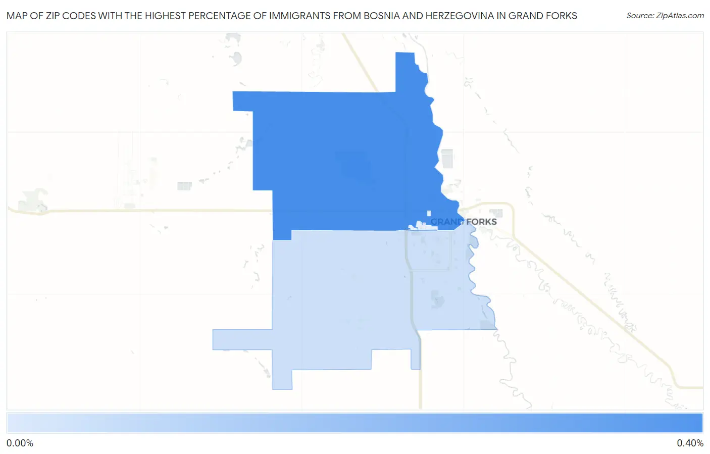 Zip Codes with the Highest Percentage of Immigrants from Bosnia and Herzegovina in Grand Forks Map