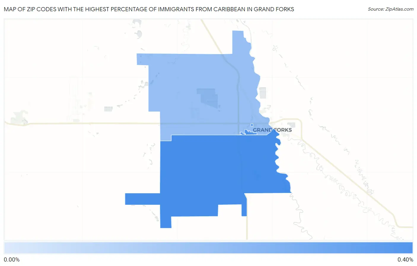 Zip Codes with the Highest Percentage of Immigrants from Caribbean in Grand Forks Map