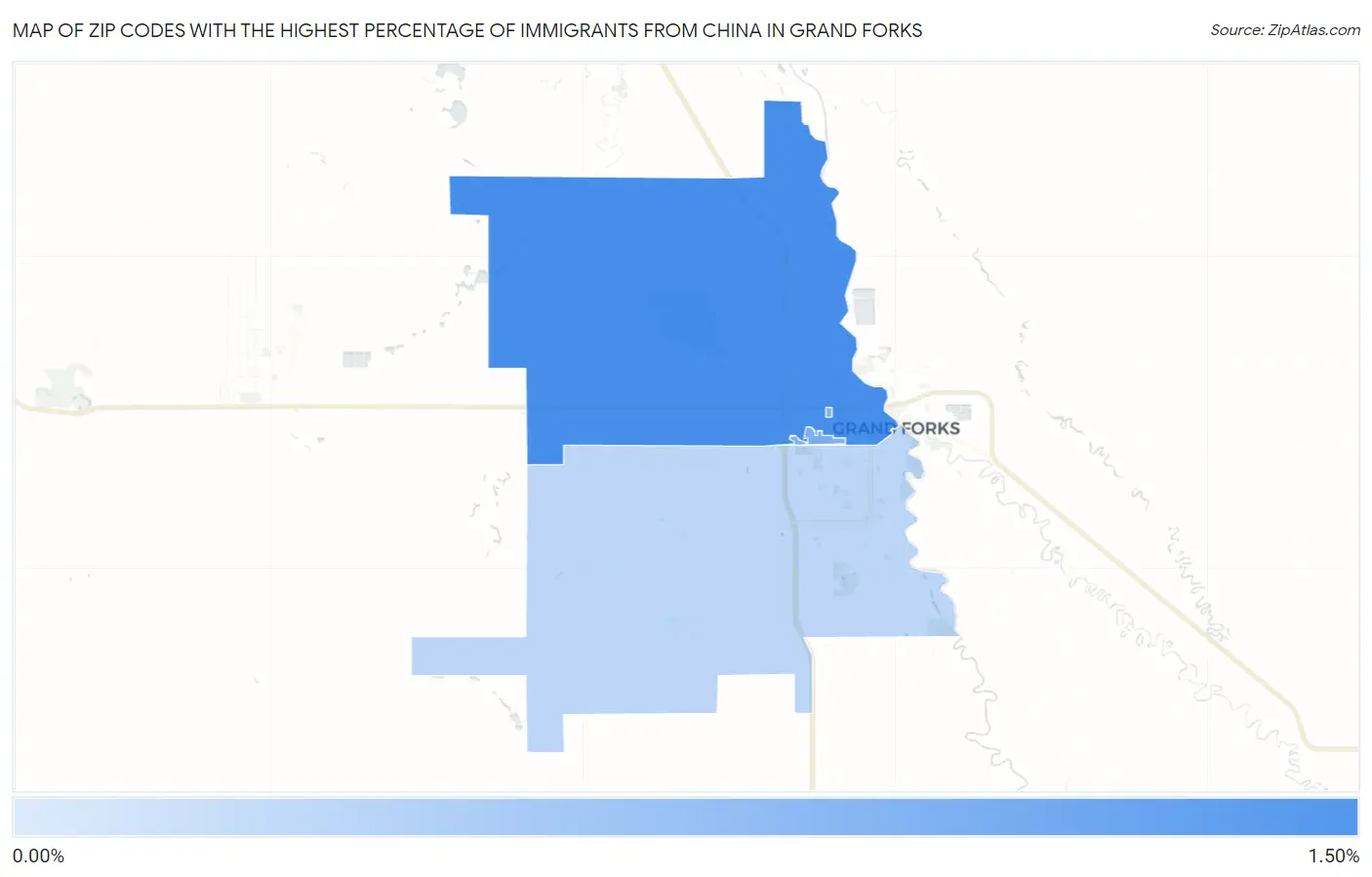 Zip Codes with the Highest Percentage of Immigrants from China in Grand Forks Map