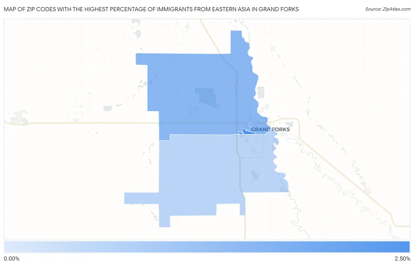 Zip Codes with the Highest Percentage of Immigrants from Eastern Asia in Grand Forks Map