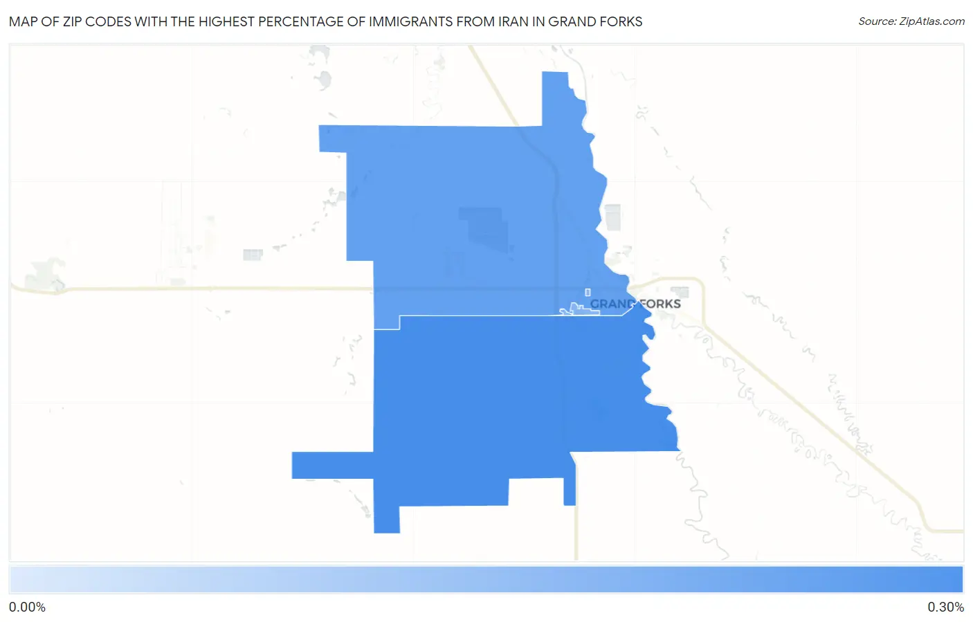 Zip Codes with the Highest Percentage of Immigrants from Iran in Grand Forks Map