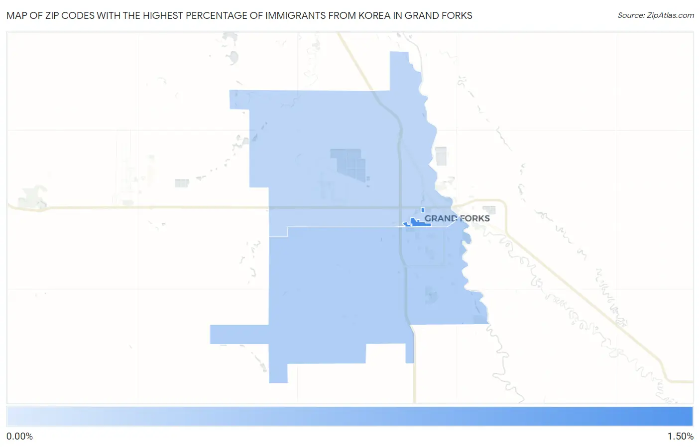 Zip Codes with the Highest Percentage of Immigrants from Korea in Grand Forks Map