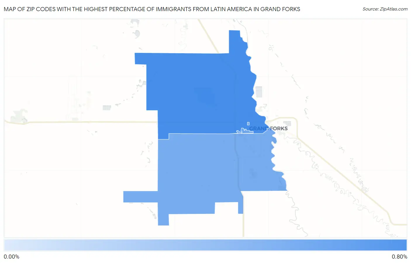 Zip Codes with the Highest Percentage of Immigrants from Latin America in Grand Forks Map