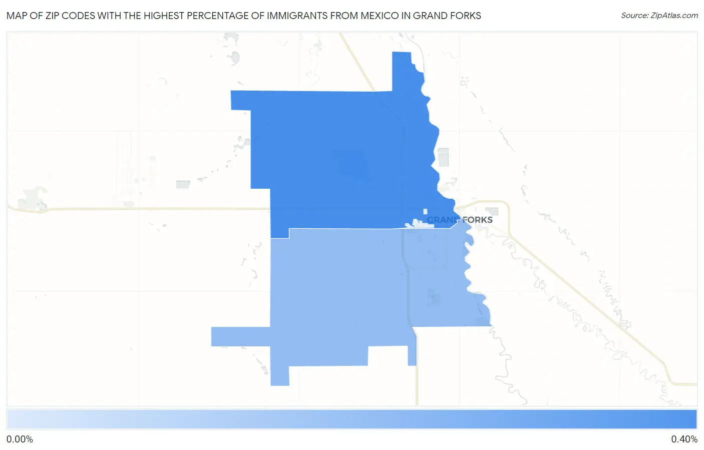 Zip Codes with the Highest Percentage of Immigrants from Mexico in Grand Forks Map