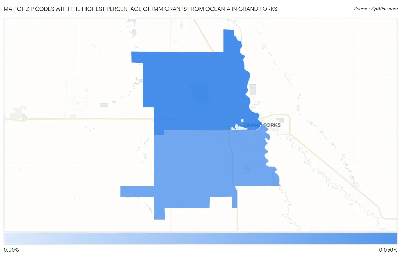 Zip Codes with the Highest Percentage of Immigrants from Oceania in Grand Forks Map