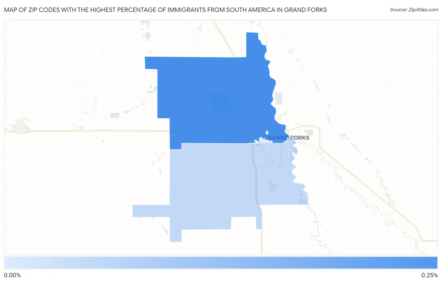 Zip Codes with the Highest Percentage of Immigrants from South America in Grand Forks Map
