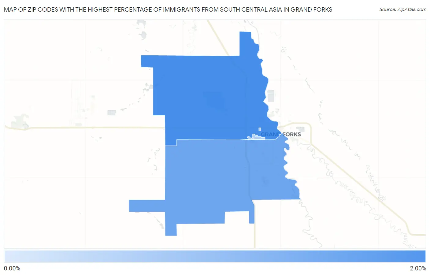 Zip Codes with the Highest Percentage of Immigrants from South Central Asia in Grand Forks Map