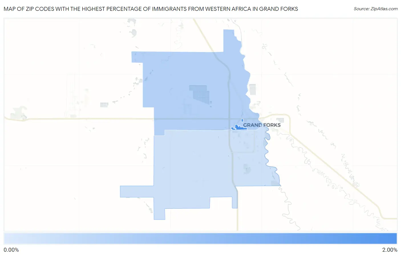 Zip Codes with the Highest Percentage of Immigrants from Western Africa in Grand Forks Map