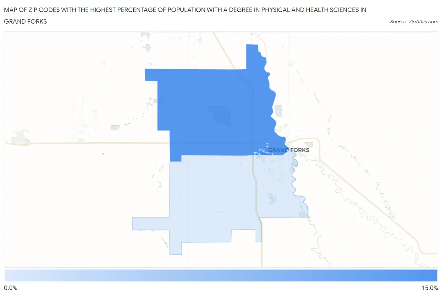 Zip Codes with the Highest Percentage of Population with a Degree in Physical and Health Sciences in Grand Forks Map