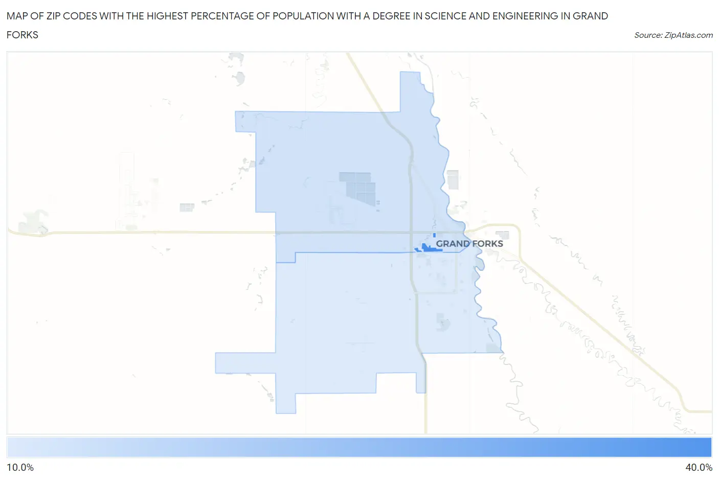 Zip Codes with the Highest Percentage of Population with a Degree in Science and Engineering in Grand Forks Map