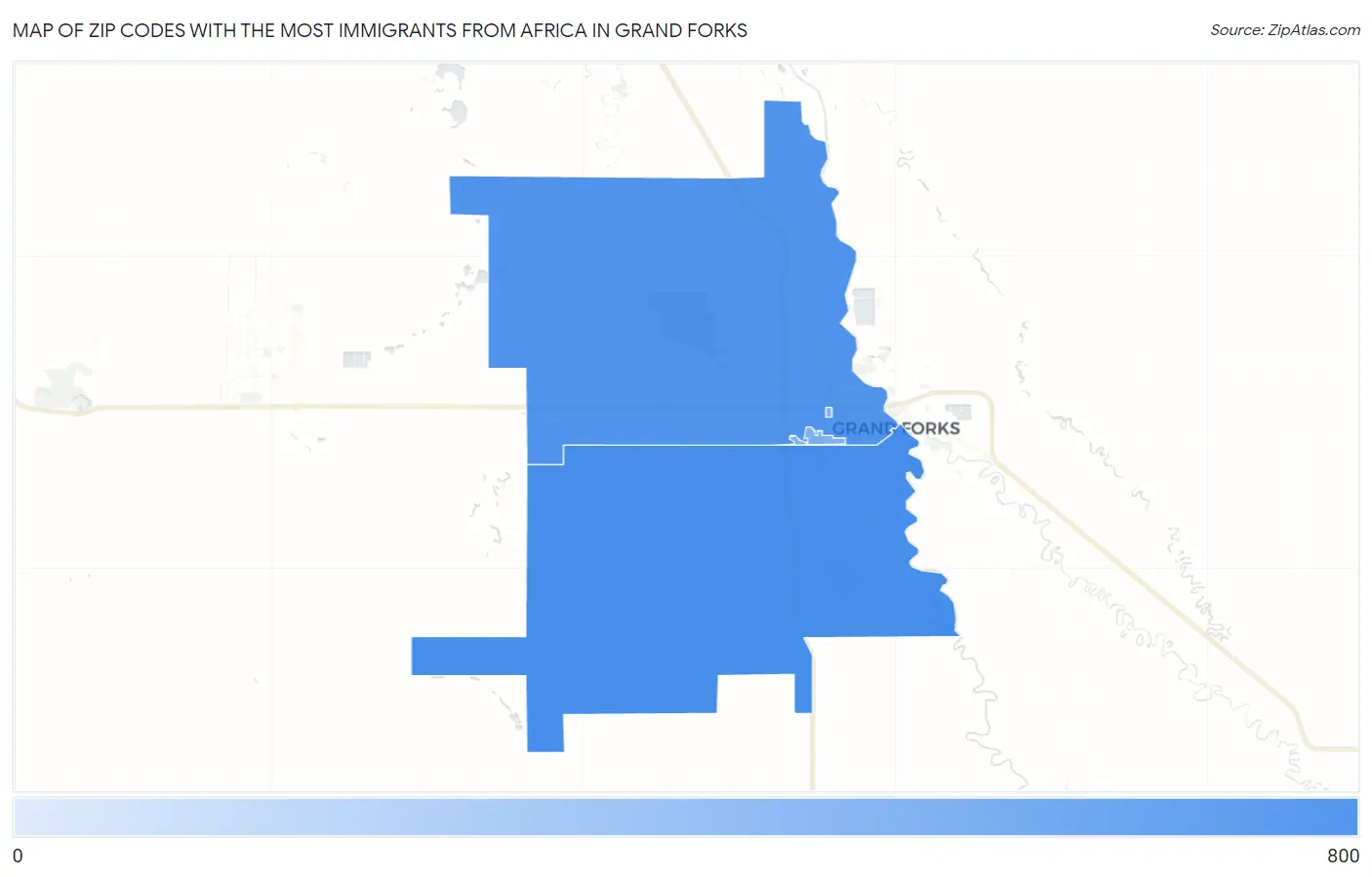 Zip Codes with the Most Immigrants from Africa in Grand Forks Map