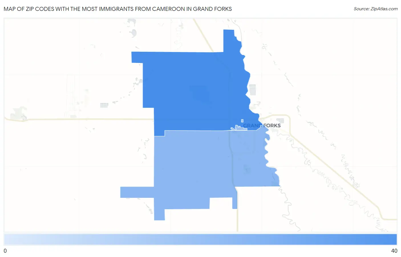 Zip Codes with the Most Immigrants from Cameroon in Grand Forks Map