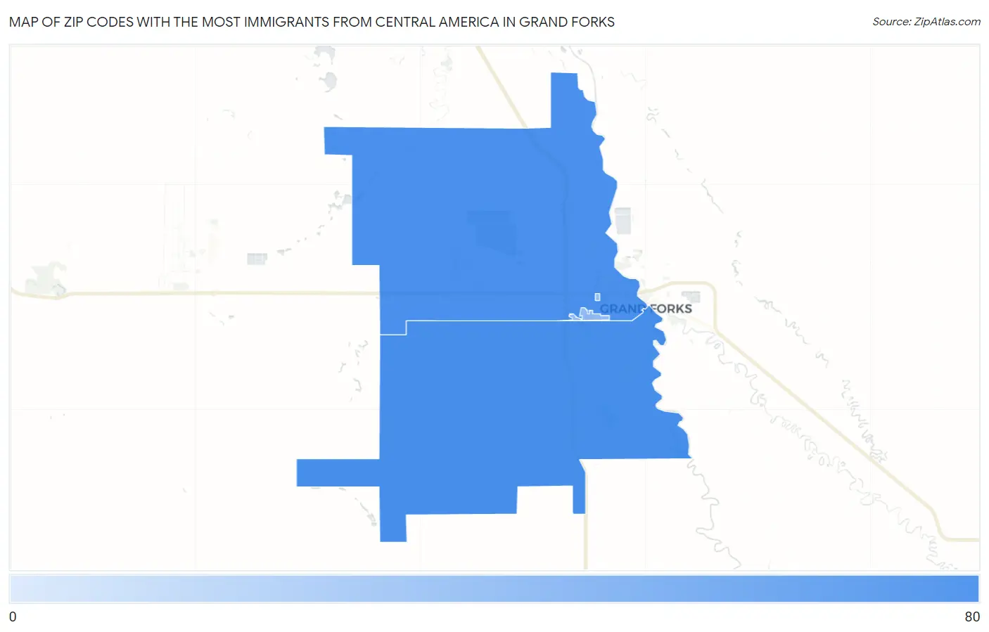 Zip Codes with the Most Immigrants from Central America in Grand Forks Map