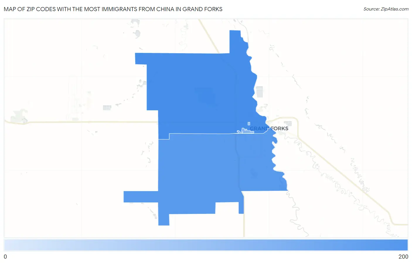 Zip Codes with the Most Immigrants from China in Grand Forks Map