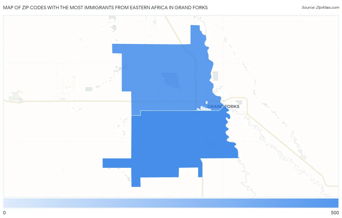 Zip Codes with the Most Immigrants from Eastern Africa in Grand Forks Map