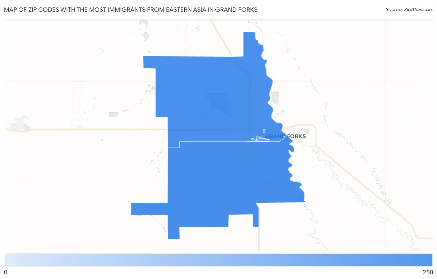 Zip Codes with the Most Immigrants from Eastern Asia in Grand Forks Map