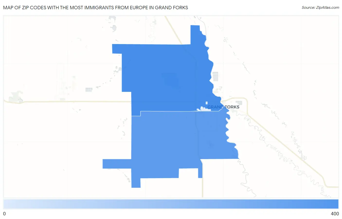 Zip Codes with the Most Immigrants from Europe in Grand Forks Map