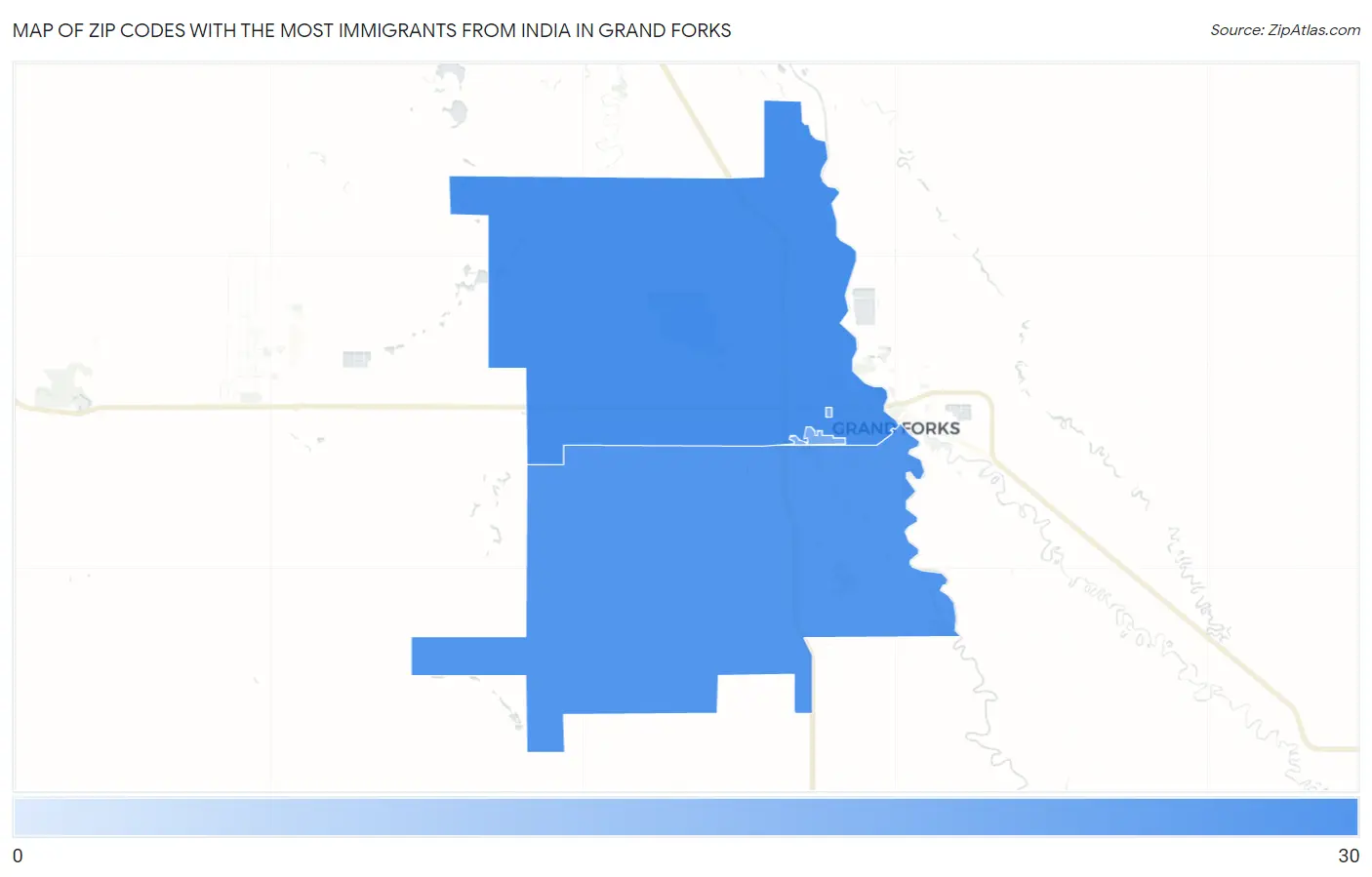 Zip Codes with the Most Immigrants from India in Grand Forks Map