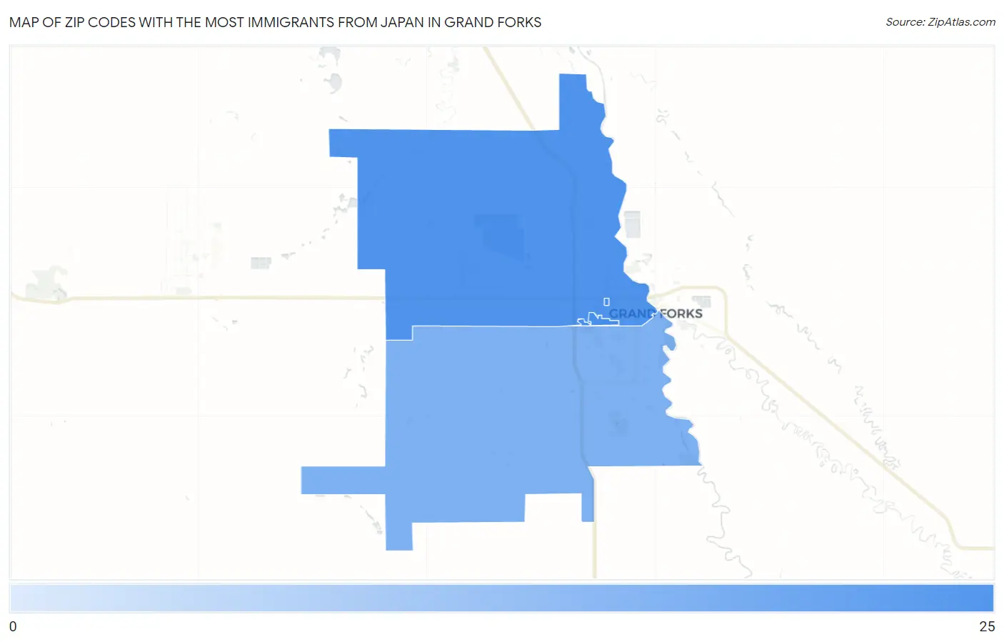 Zip Codes with the Most Immigrants from Japan in Grand Forks Map