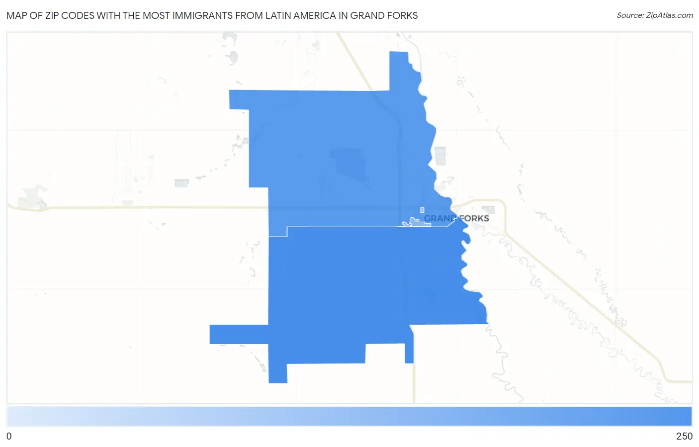 Zip Codes with the Most Immigrants from Latin America in Grand Forks Map