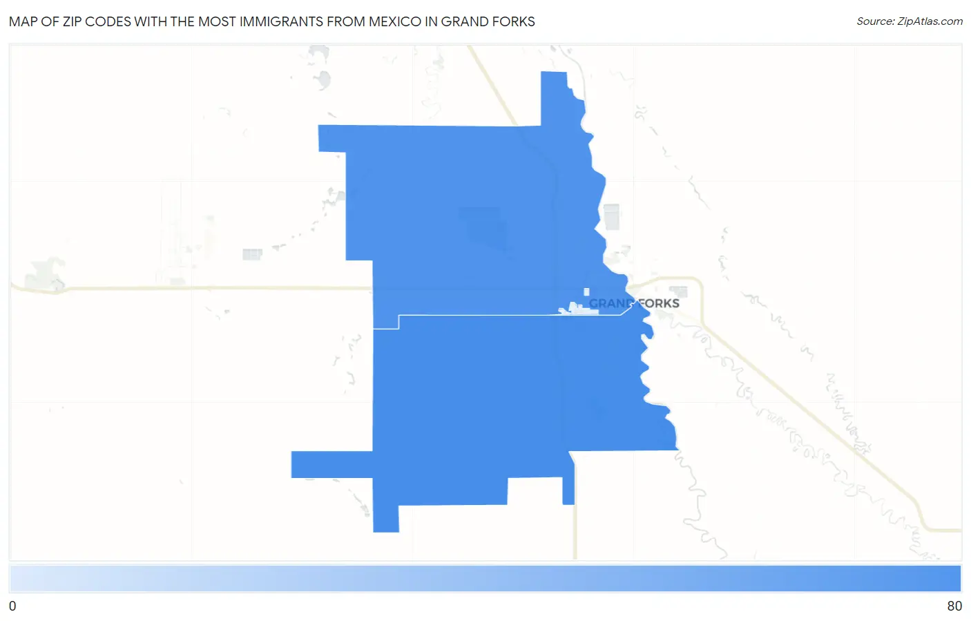 Zip Codes with the Most Immigrants from Mexico in Grand Forks Map