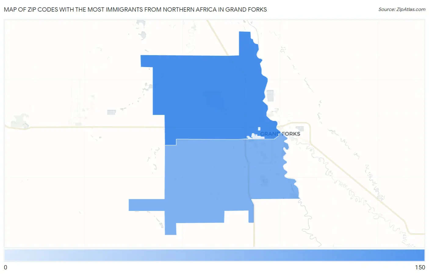 Zip Codes with the Most Immigrants from Northern Africa in Grand Forks Map