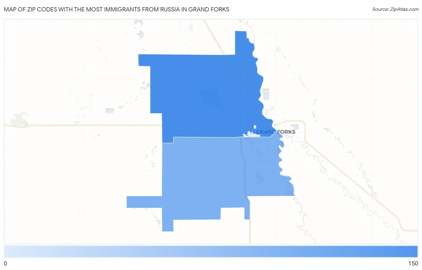 Zip Codes with the Most Immigrants from Russia in Grand Forks Map