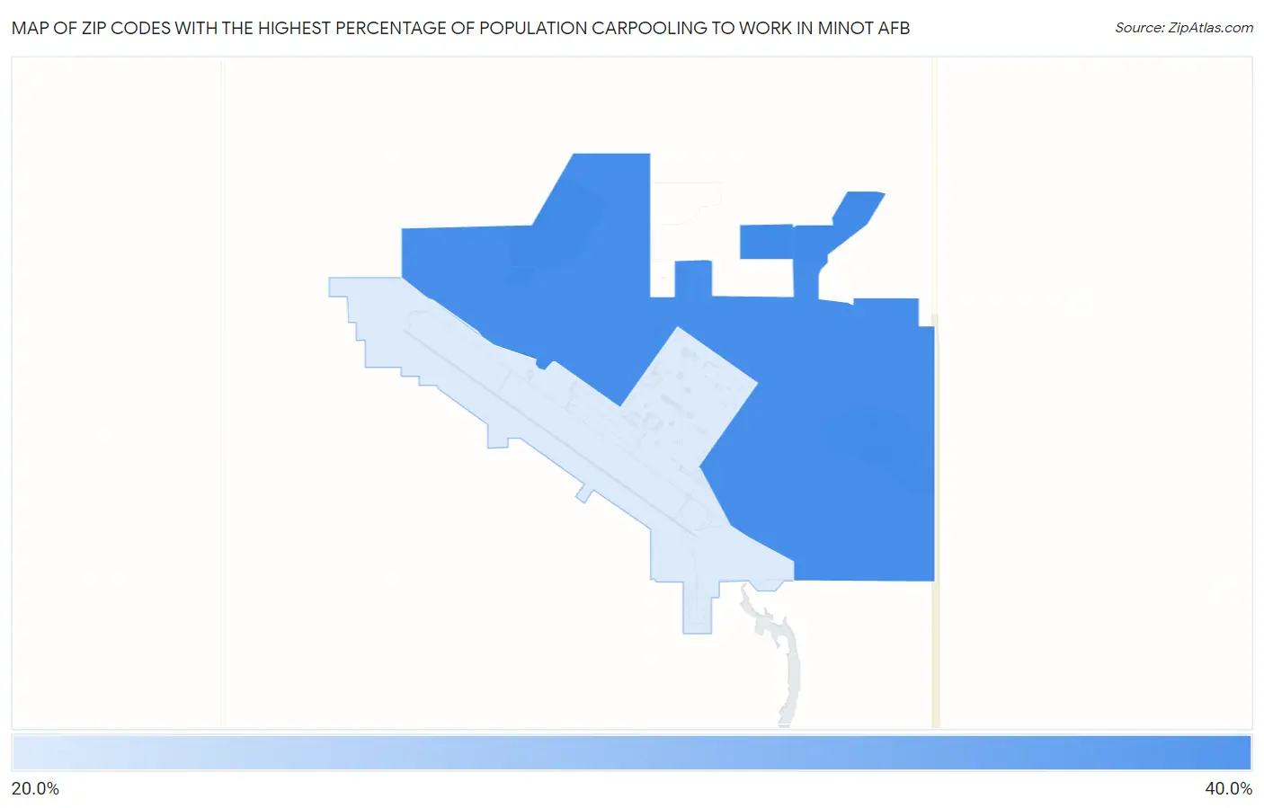 Zip Codes with the Highest Percentage of Population Carpooling to Work in Minot AFB Map