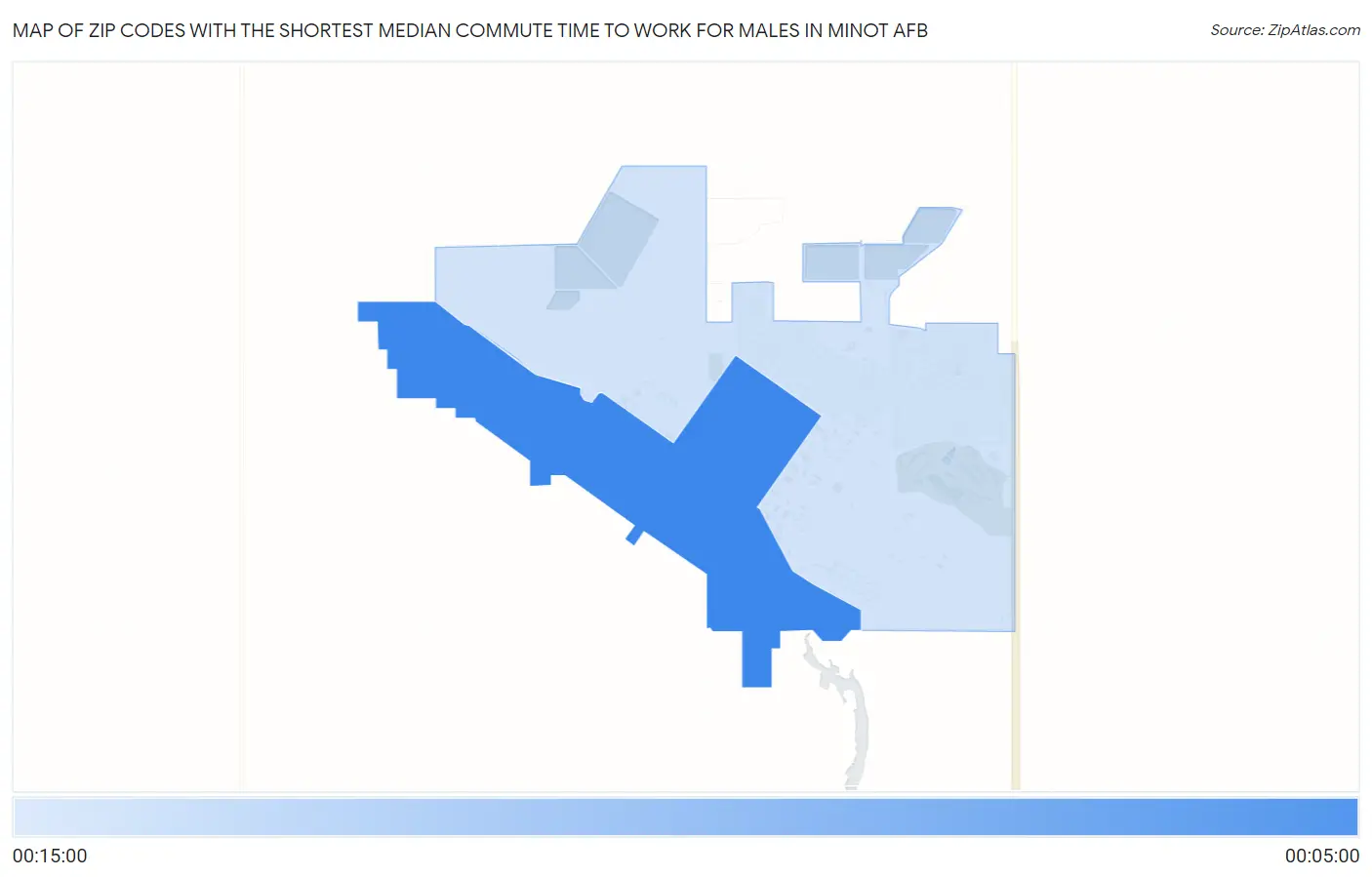 Zip Codes with the Shortest Median Commute Time to Work for Males in Minot AFB Map