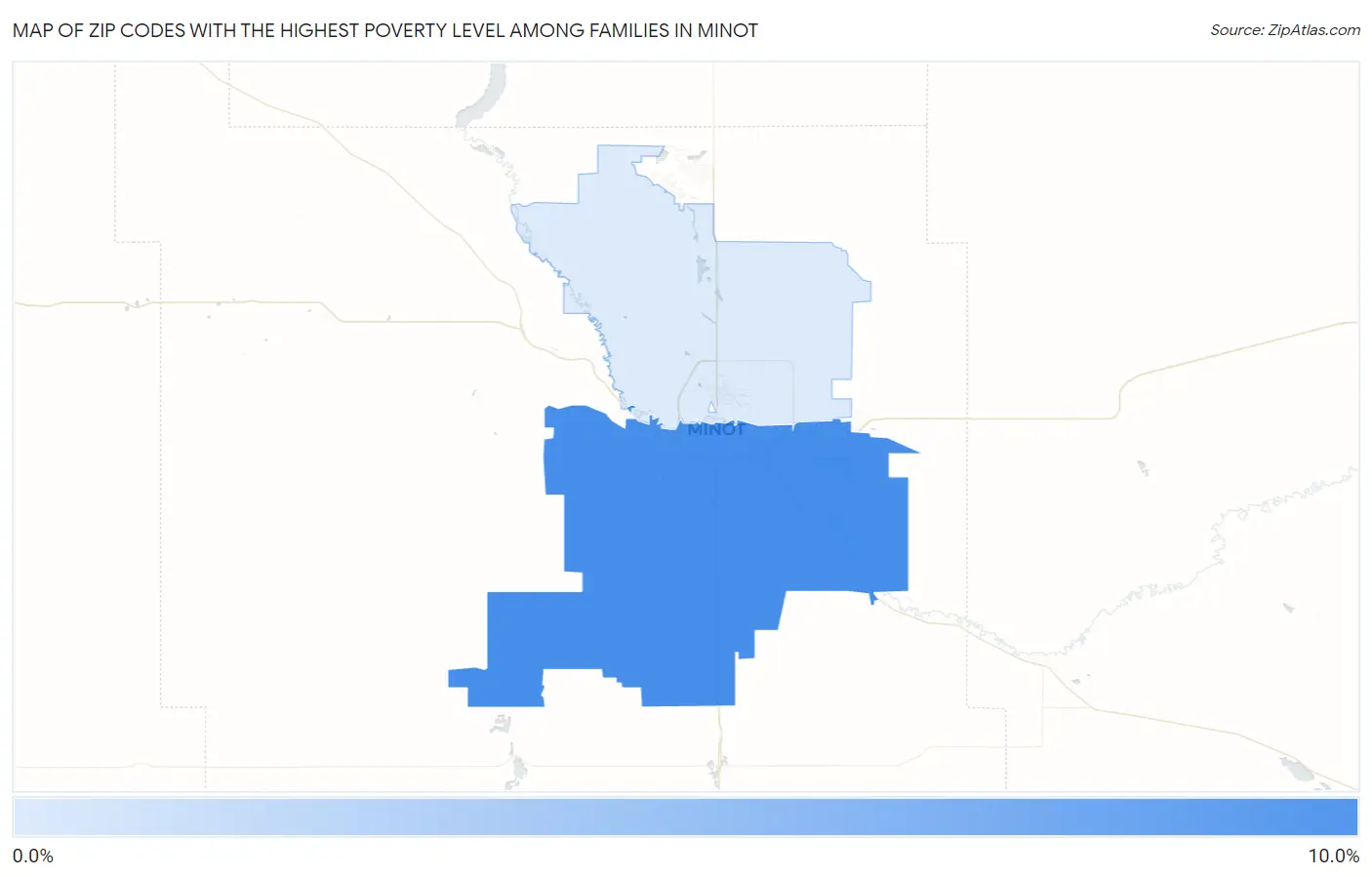 Zip Codes with the Highest Poverty Level Among Families in Minot Map