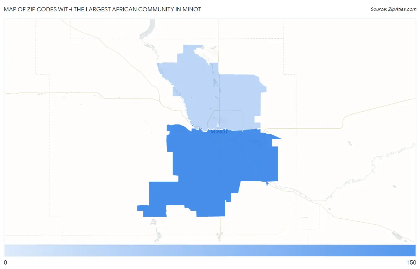 Zip Codes with the Largest African Community in Minot Map