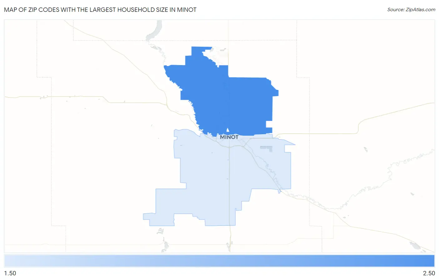 Zip Codes with the Largest Household Size in Minot Map